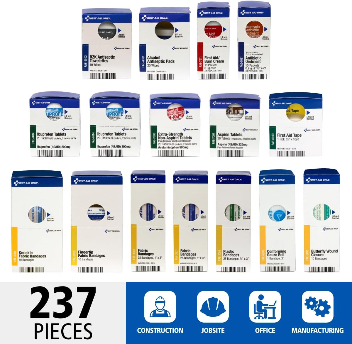 700002 SmartCompliance 50-Person First Aid Kit Refill Supplies for Business, Worksite, and Home, 237 Pieces, Blue