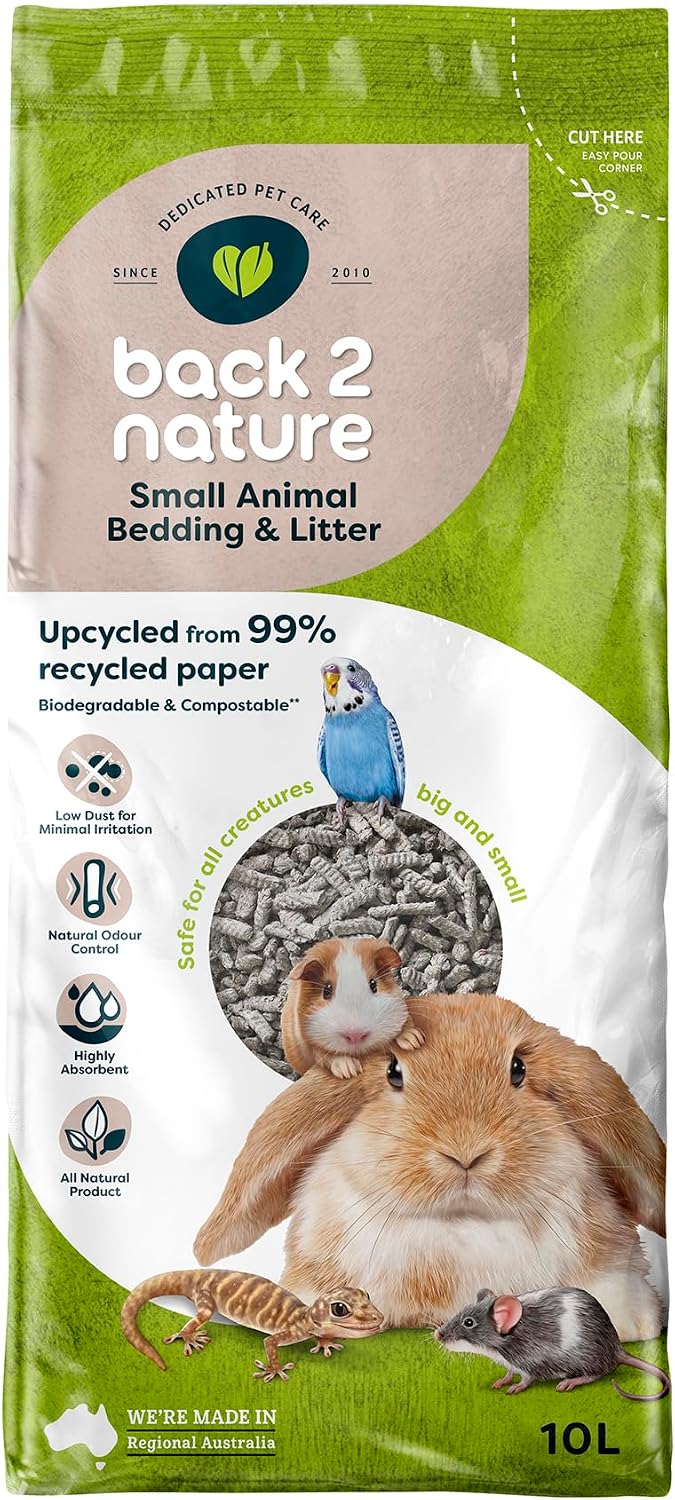 Back2Nature Small Animal Bedding (10L) - Non-Toxic Recycled Paper | 99% Recyced Paper. Highly Absorbent with