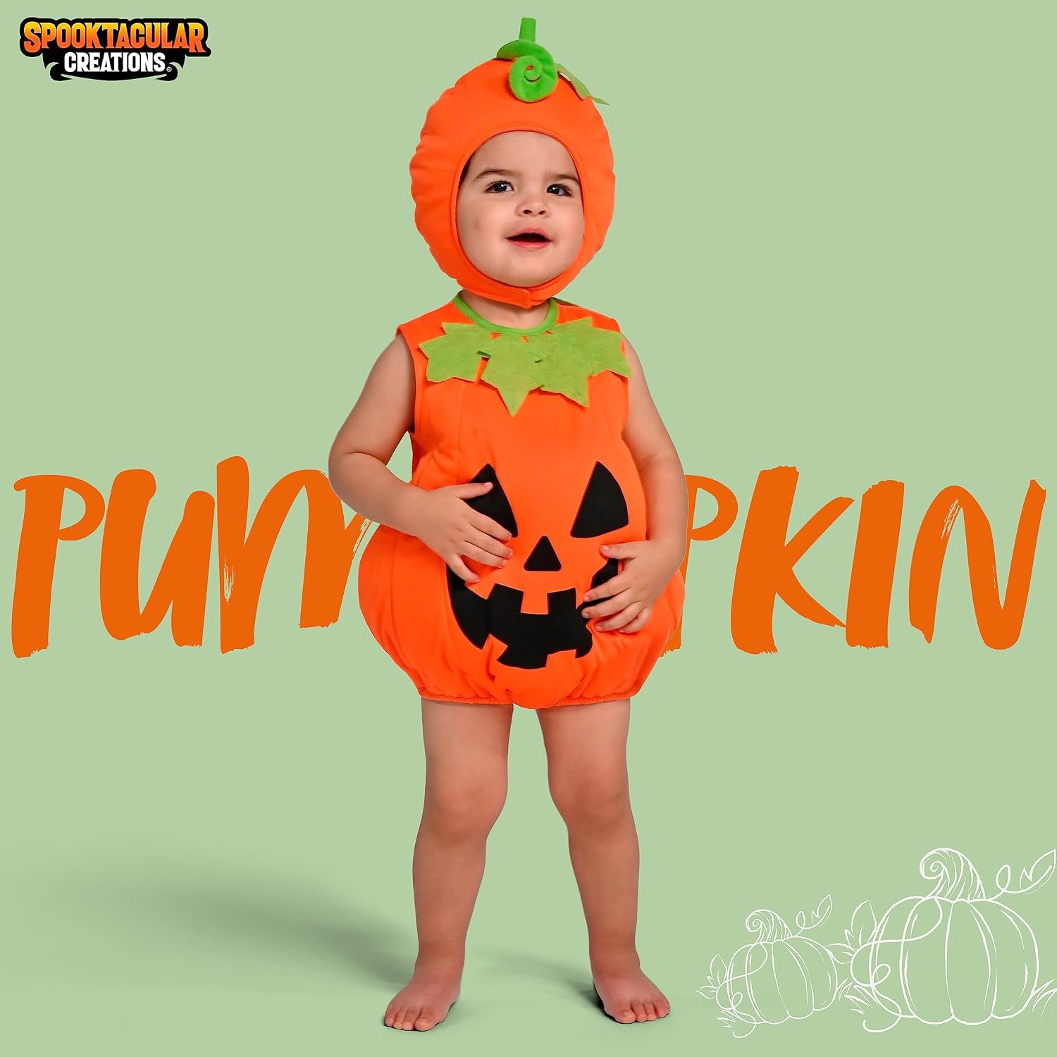 Halloween Baby Pumpkin Costume, Pumpkin Costume Toddler Outfit with Hood for Halloween Dress up party