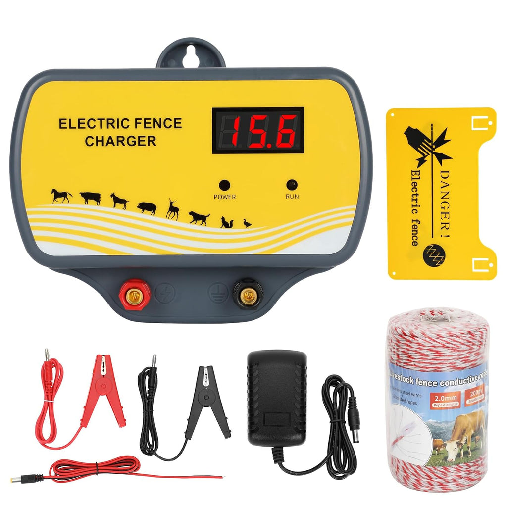 Electric Fence Charger 12V Input to 12KV Output, 2 Joule, 120 Acre Plug-in Electric Fence Energizer for Wildlife