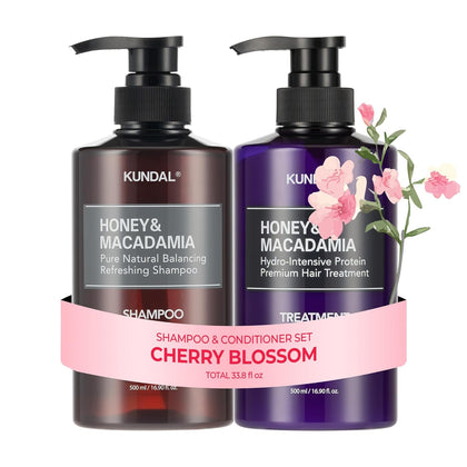 Honey & Macadamia Korean Hair Care Shampoo & Conditioner Set, Cherry Blossom, 16.9 Fl Oz, Pack of 2 - Salon Quality
