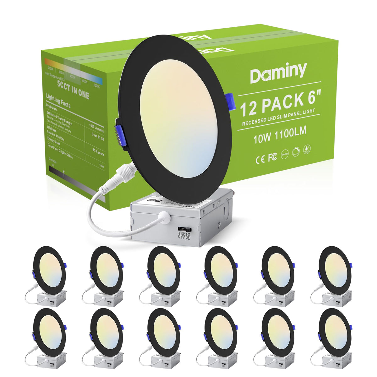 12 Pack 6 Inch LED Recessed Lighting, Canless Wafer Downlight
