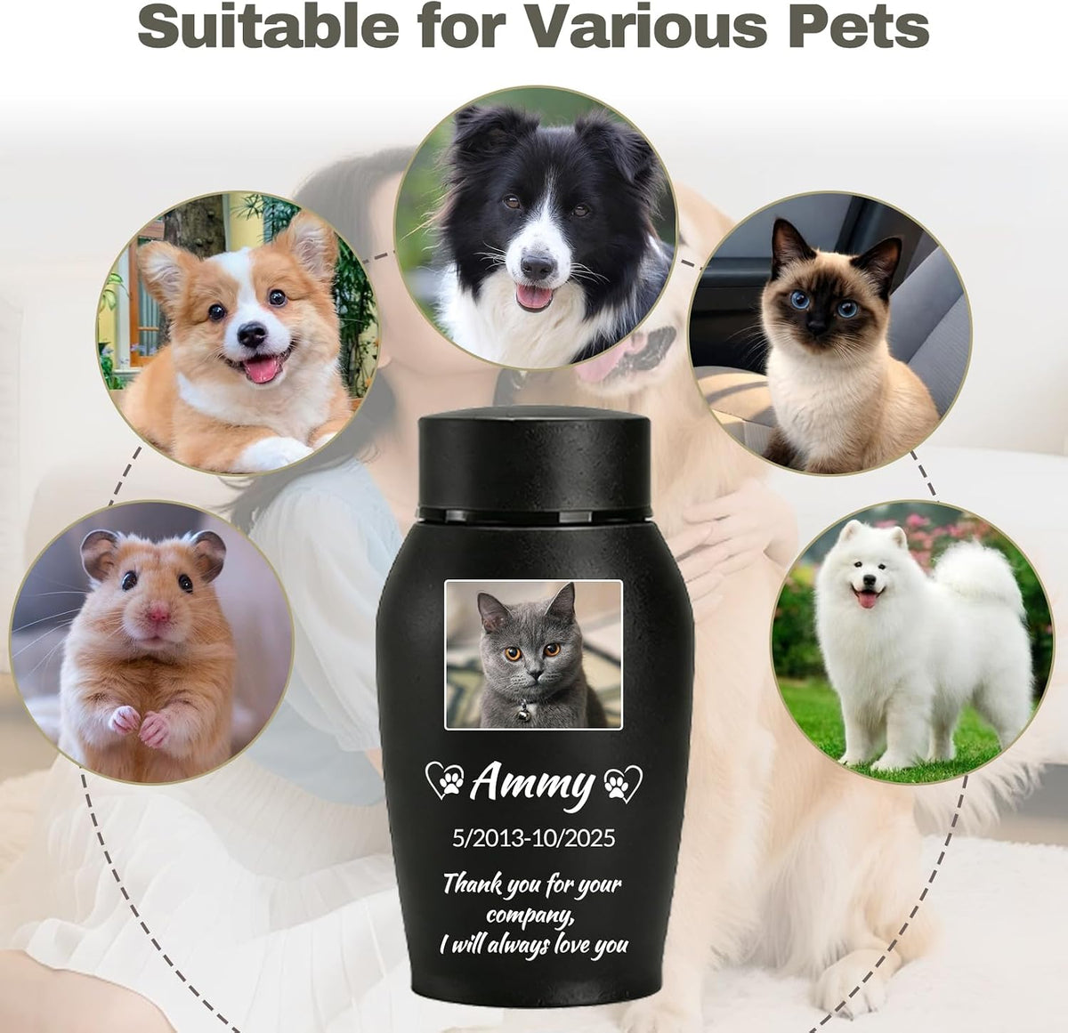 Personalized Pet Urns for Ashes - Custom Pet Photo Name Date for Cremation, Customized Pet Memorial Urn for Dog Cat