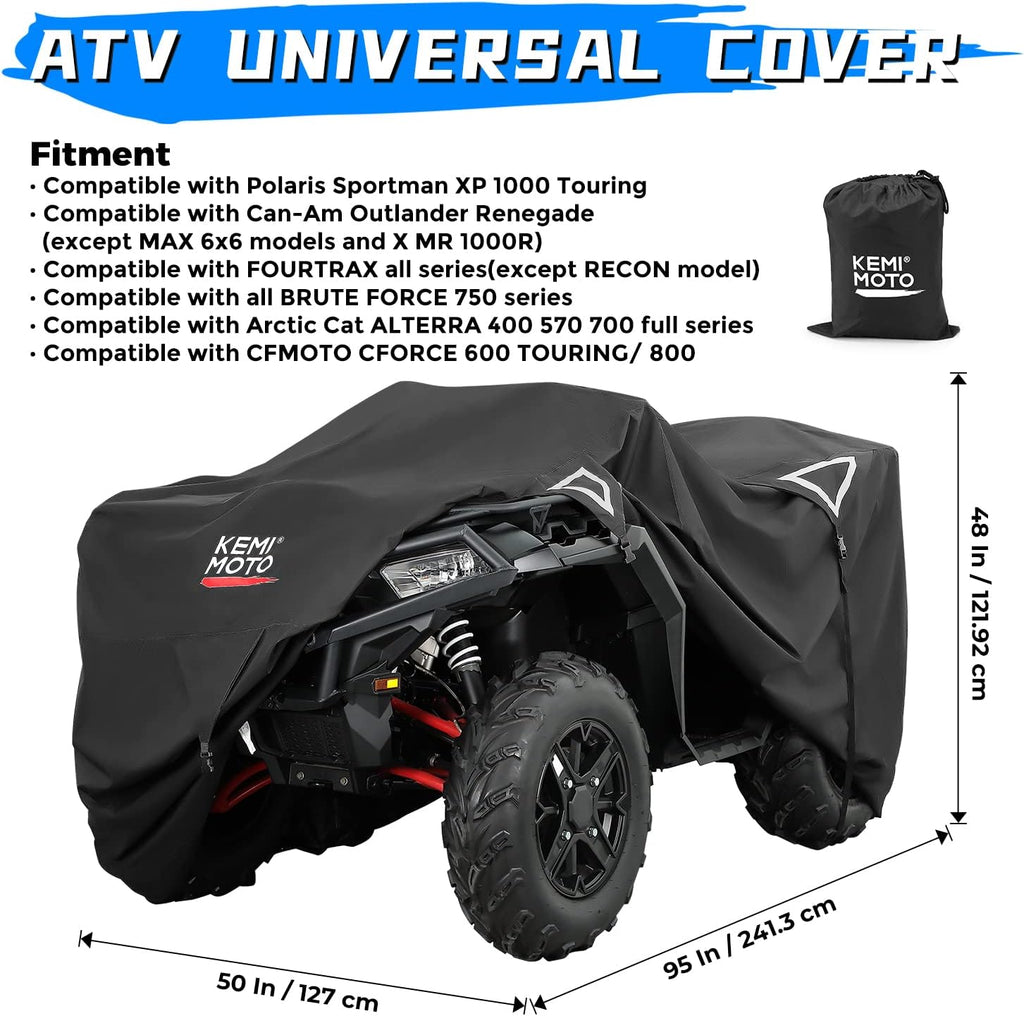 Universal 300D Trailerable ATV Cover, 4 Wheeler Cover 95'' X 50'' X 48'' | 3 Windproof Buckle Straps