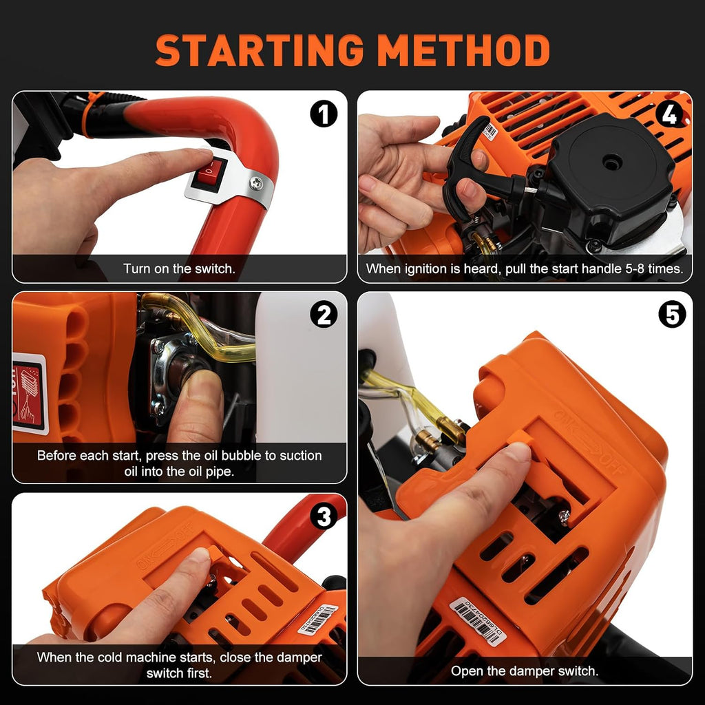 52cc Gas Powered Earth Auger Post Hole Digger Borer Fence Ground Drill 4inch / 6inch / 8inch Bits