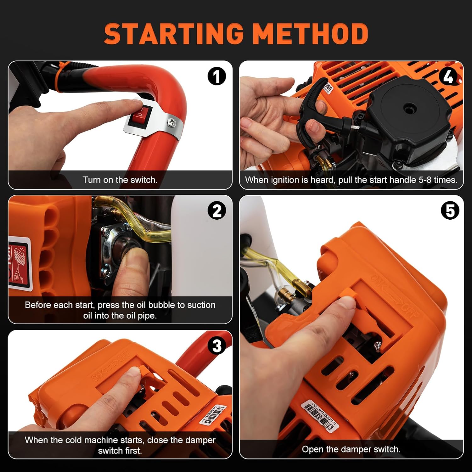 52cc Gas Powered Earth Auger Post Hole Digger Borer Fence Ground Drill 4inch / 6inch / 8inch Bits