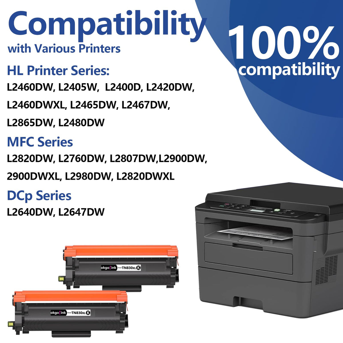 TN830XL TN830 Toner Cartridge Compatible Replacement for Brother 830 Toner