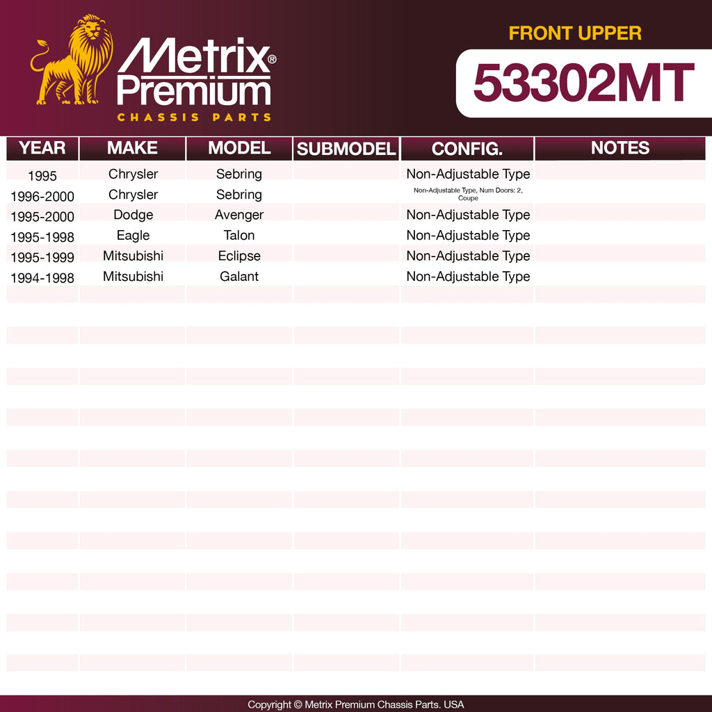 Metrix Premium Chassis Parts - Front Upper Ball Joint