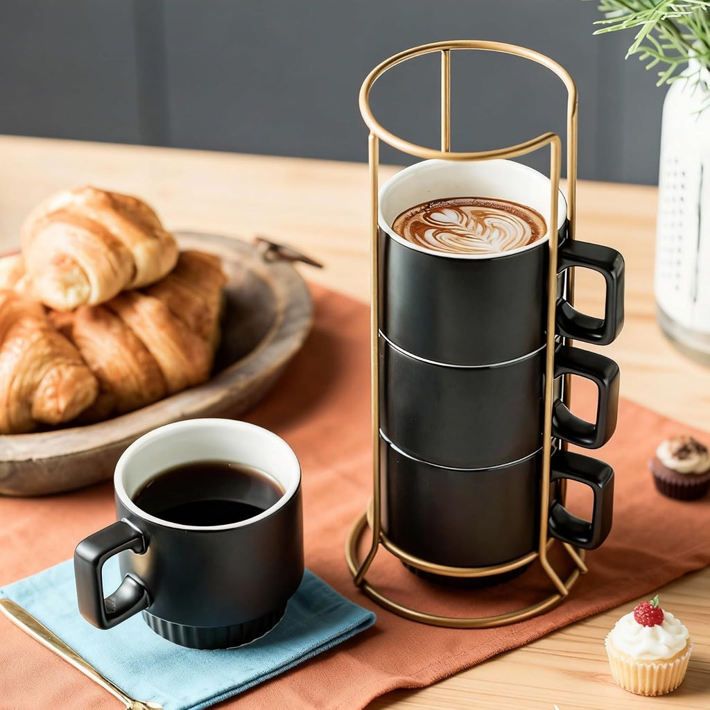 Halloween Stackable Coffee Mugs with Stand Set of 4, Space-saving