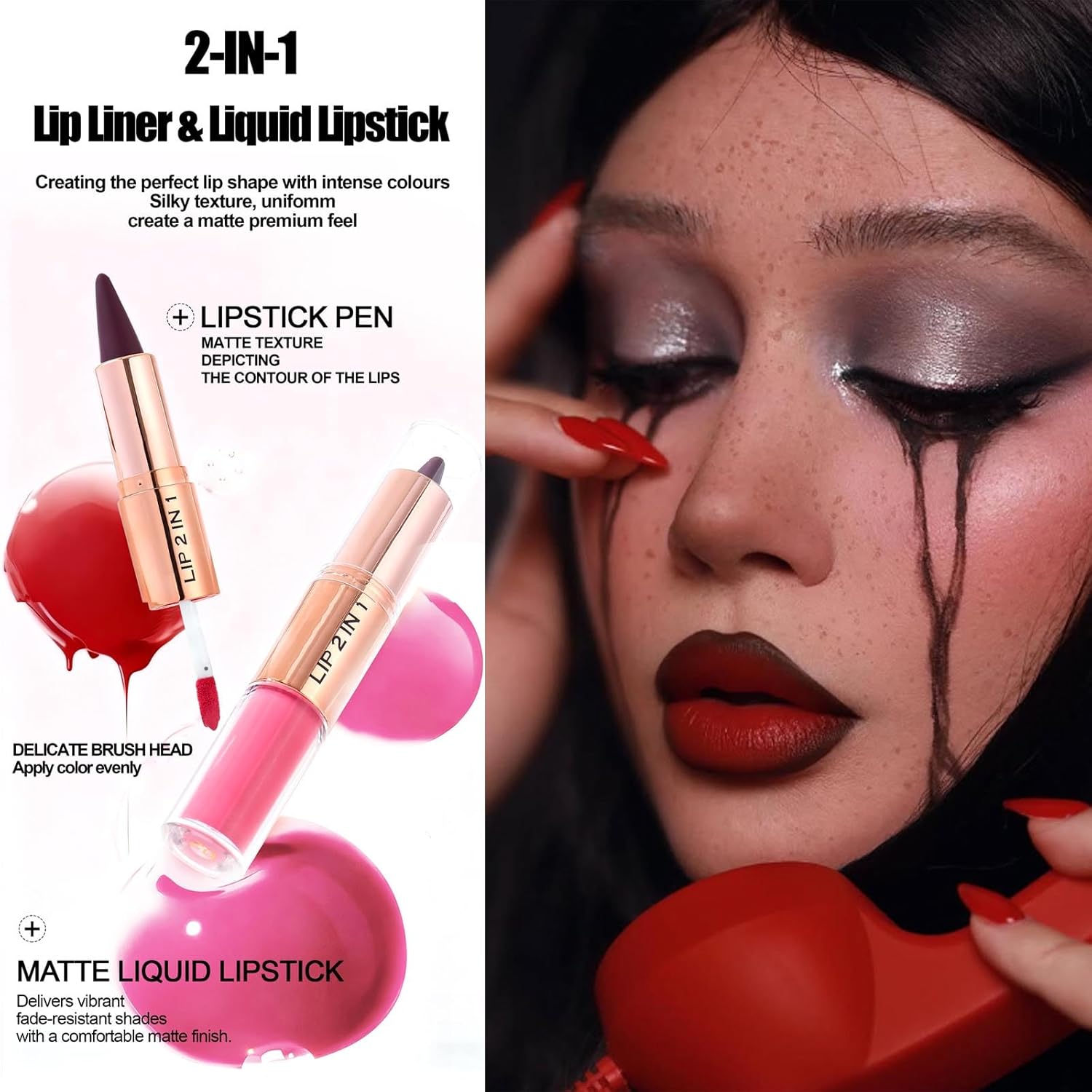 Clear Gloss and Lip Liner Liquid Lipstick Lip Combo, Lip Combo Sets for Black Women,High Pigmented Matte Lip Kit
