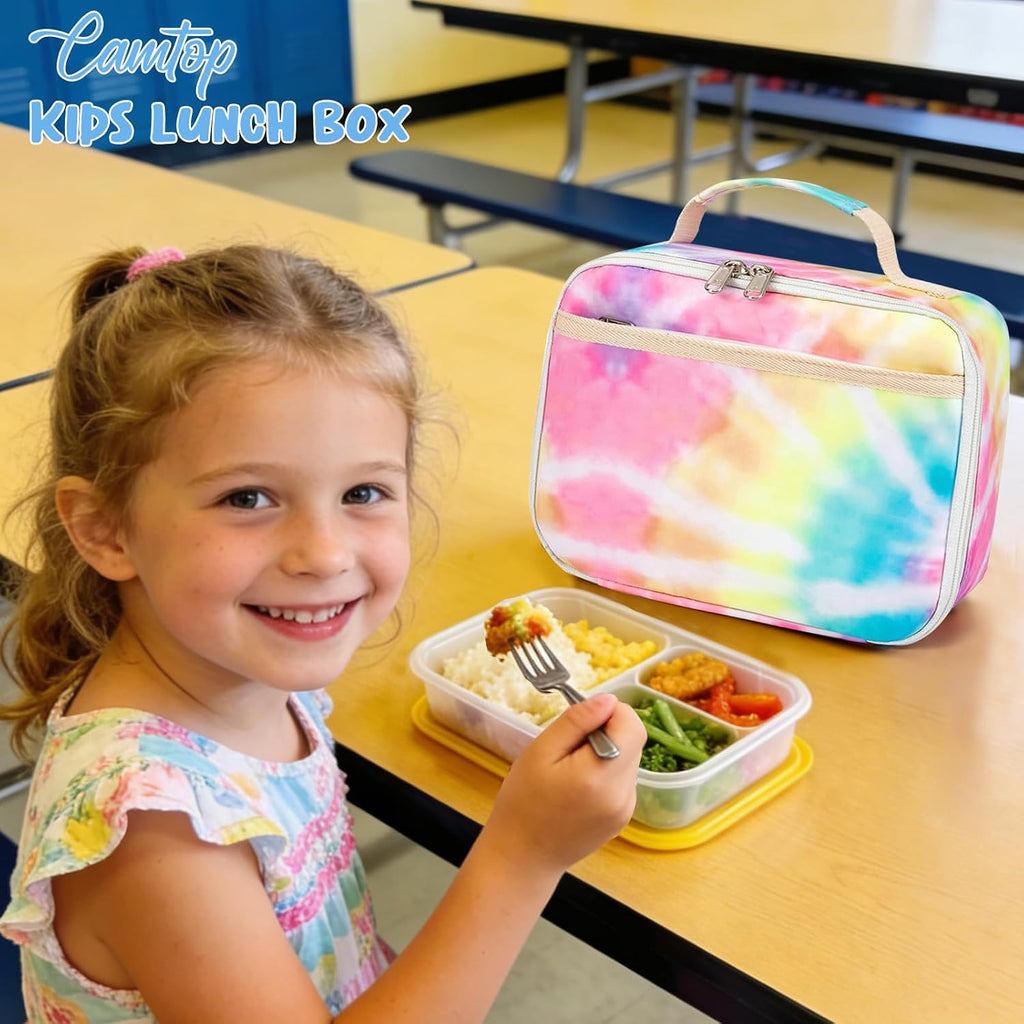 Kids Lunch Box Boys Girls Insulated Lunch Cooler Bag Reusable Lunch Tote Kit for School Travel (094 Tie Dye)