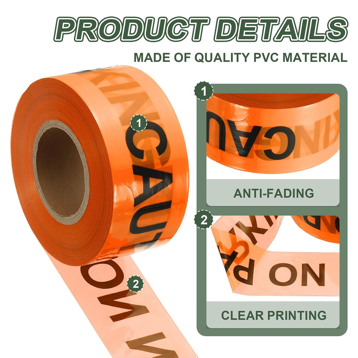 1000ft x 3" Warning Tape, High-Visibility PE Floor Marking Roll Caution Tape for Flagging Construction Outdoor