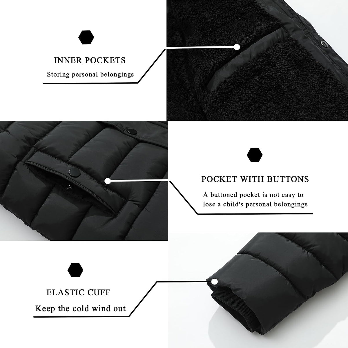Boy's Quilted Winter Jacket Waterproof Down Coat Puffy Hooded Parka | Warm Jacket with Detachable Hood Windproof