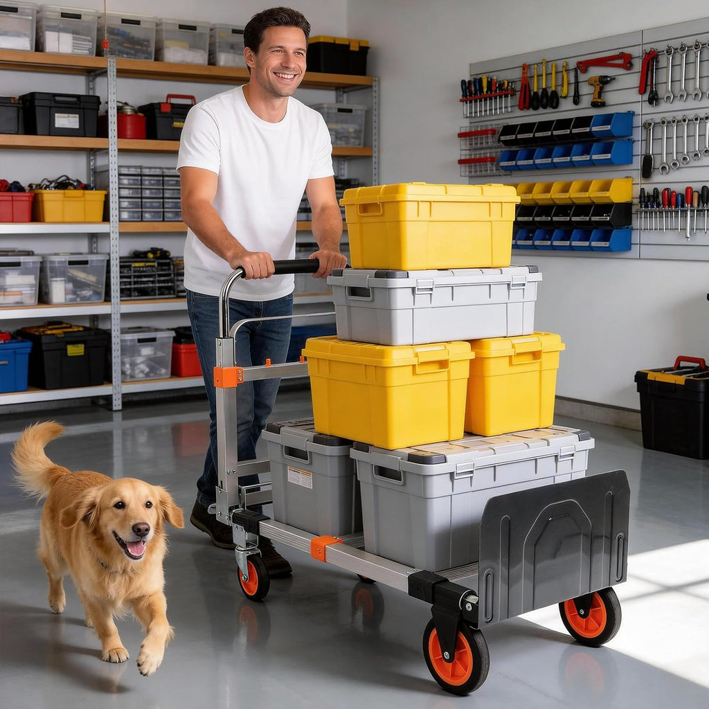 Folding Hand Truck Dolly Cart with Wheels, 500lb Load,Silver Orange