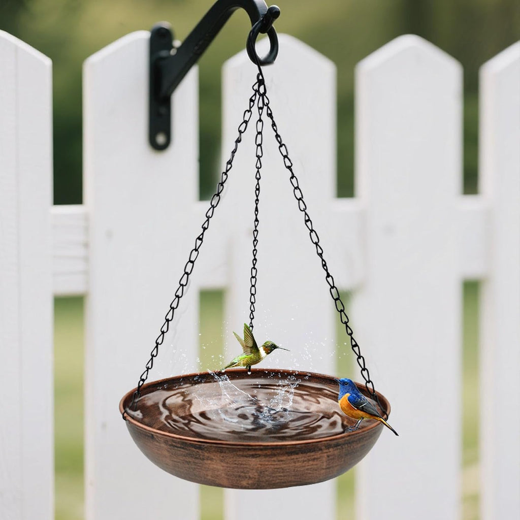 12" Metal Hanging Bird Bath with Chains and Hook