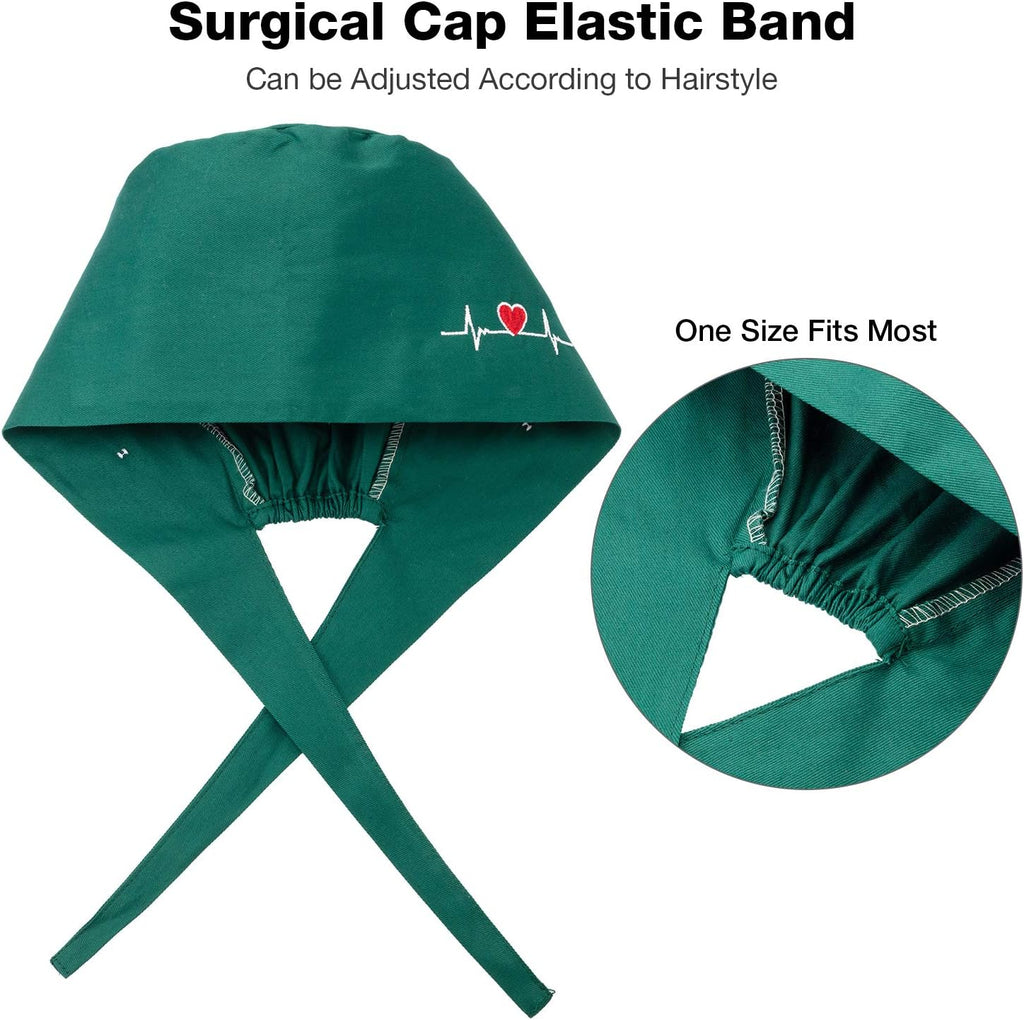 5 Pieces Bouffant Cap with Buttons Unisex Sweatband Adjustable Tie Back Hat