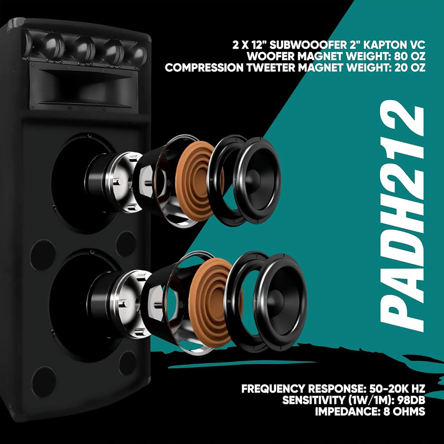Portable Cabinet PA Speaker System - 1600 Watt Outdoor Stereo Sound Speakers w/ Dual 12" Woofers, 3.4" Piezo