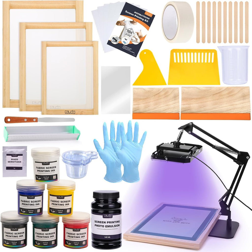54 Pieces Screen Printing Kit with 50W LED UV Light | 6 Color Screen Printing Ink, Screen Printing Photo Emulsion