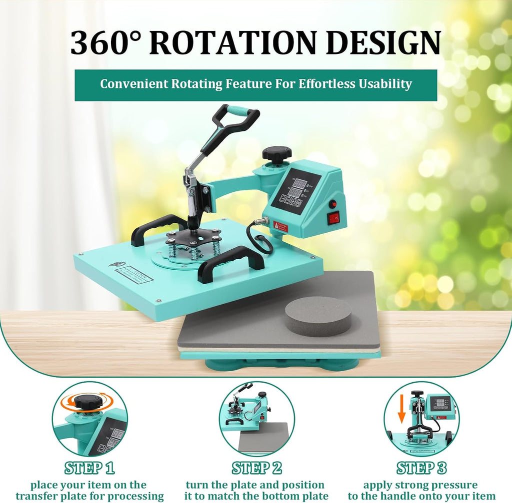 15x15 Inch Heat Press Machine, Digital Sublimation Printer Machine, 360° Rotation Swing Away 8 in 1 Combo Tumbler