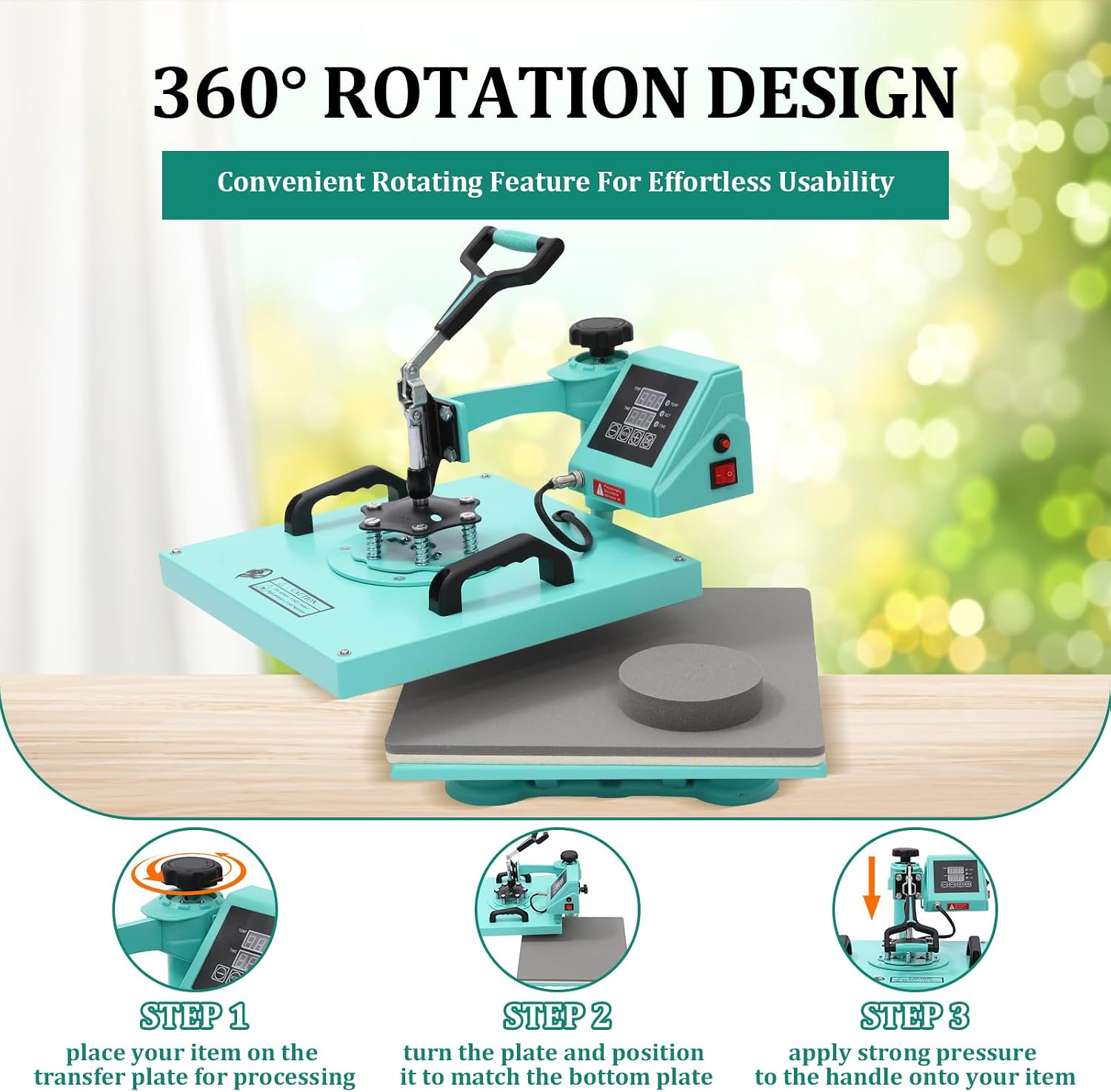 15x15 Inch Heat Press Machine, Digital Sublimation Printer Machine, 360° Rotation Swing Away 8 in 1 Combo Tumbler