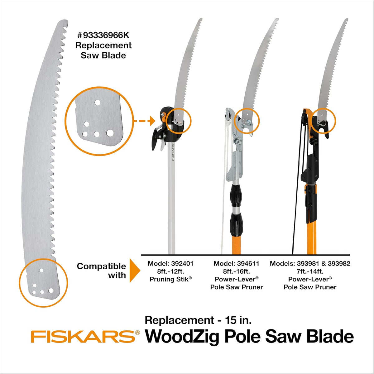 Fiskars 15" WoodZig Replacement Saw Blade for Fiskars Pole Saws