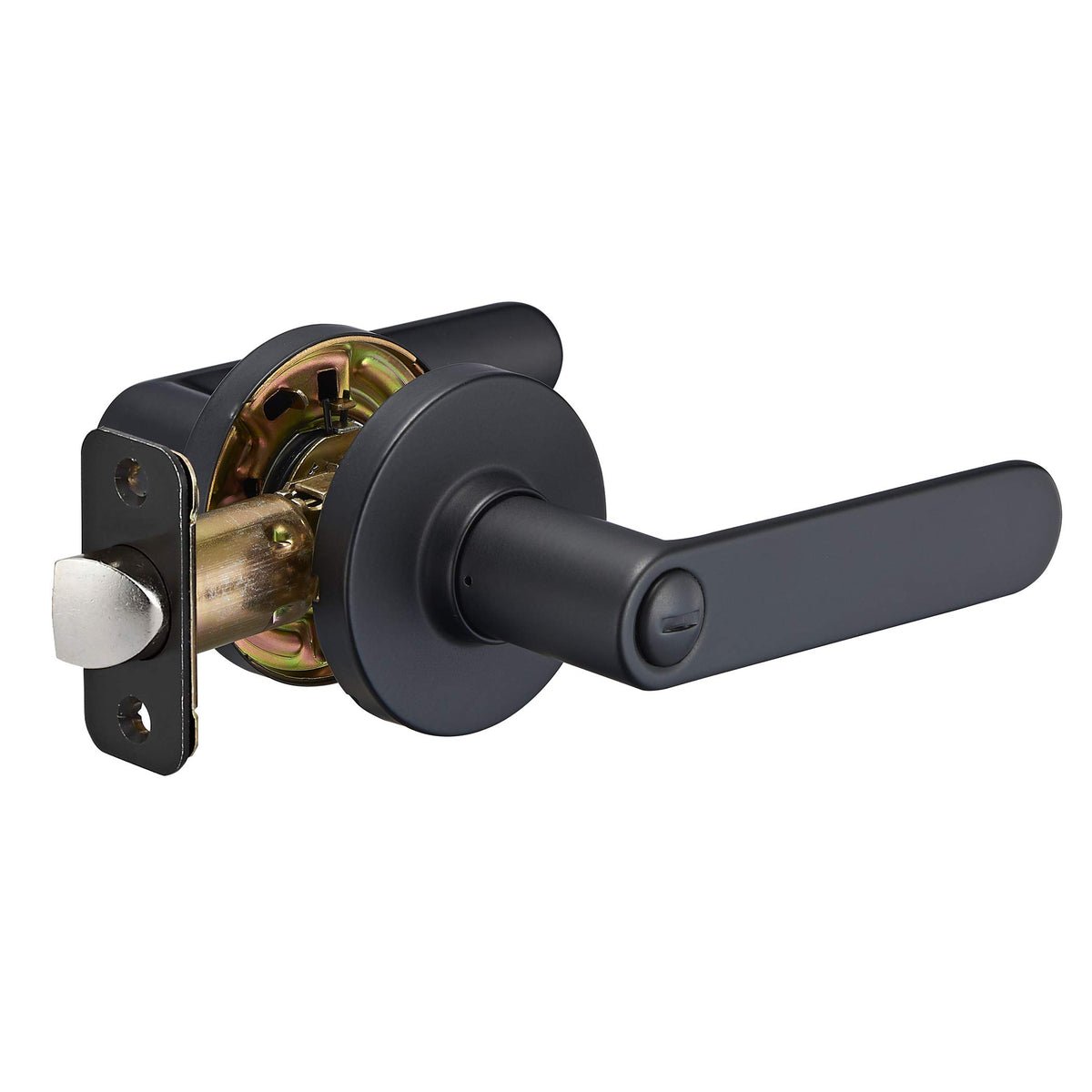 Contemporary Reno Door Lever with Lock, Privacy, Matte Black