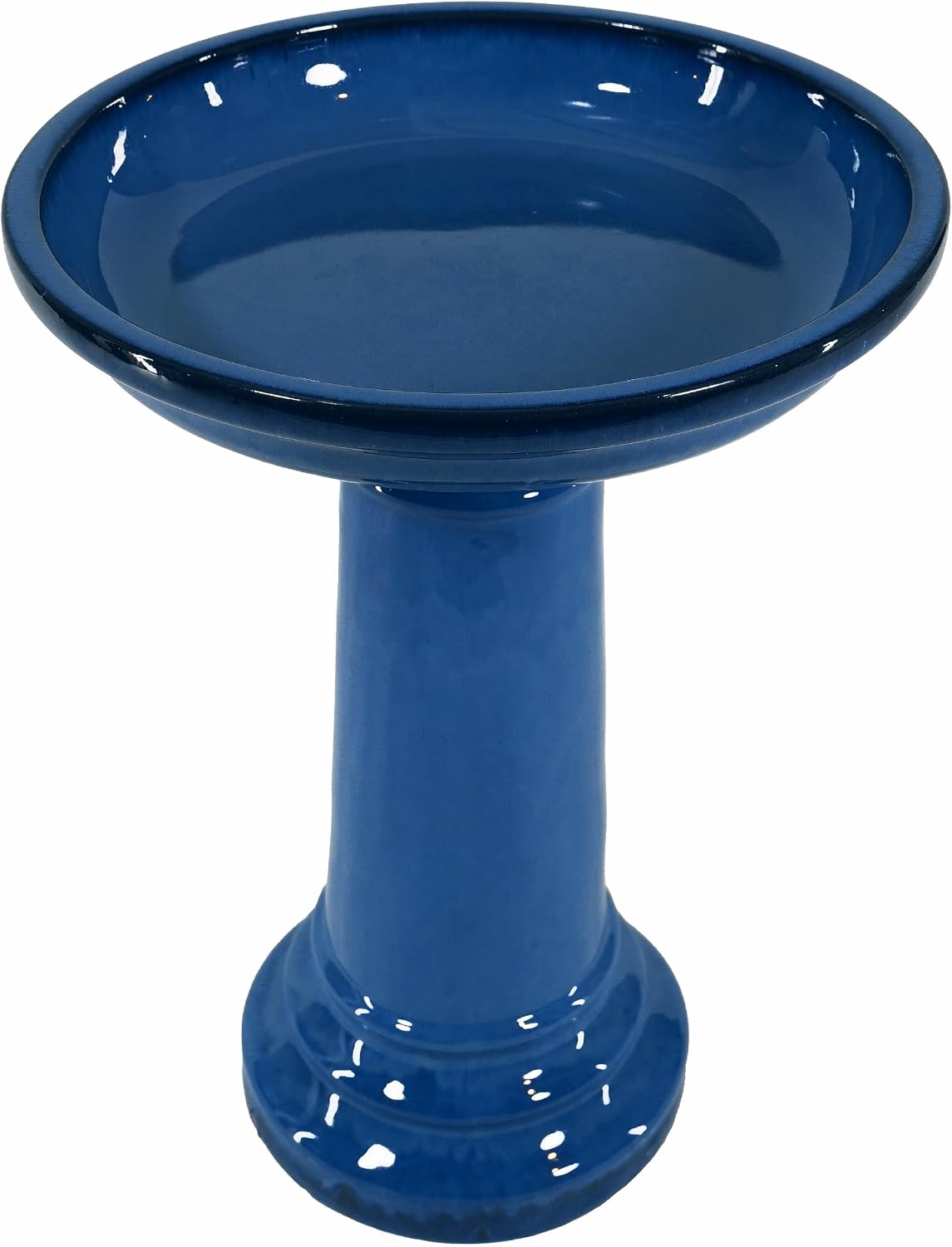 Aviatra Outdoor Ceramic Birdbath with Pedestal Stand and Glossy Finish, Elegant Traditional Birdbath for Garden, Blue