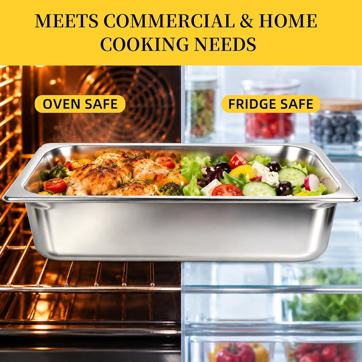Full Size Hotel Pans 4 Inch Deep, 6 Pack Stainless Steel Steam Table Pans
