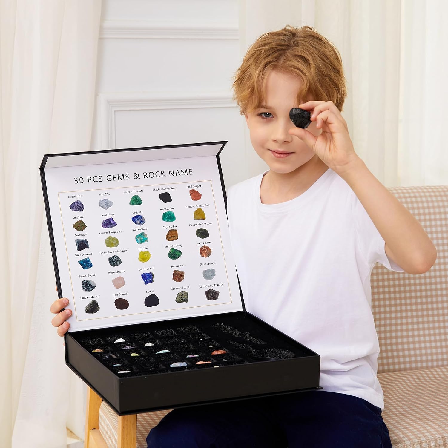Rock Collection for Kids - 30Pcs Rocks, Gemstones & Crystals Kit | with learning Guide, Mineral Education Set