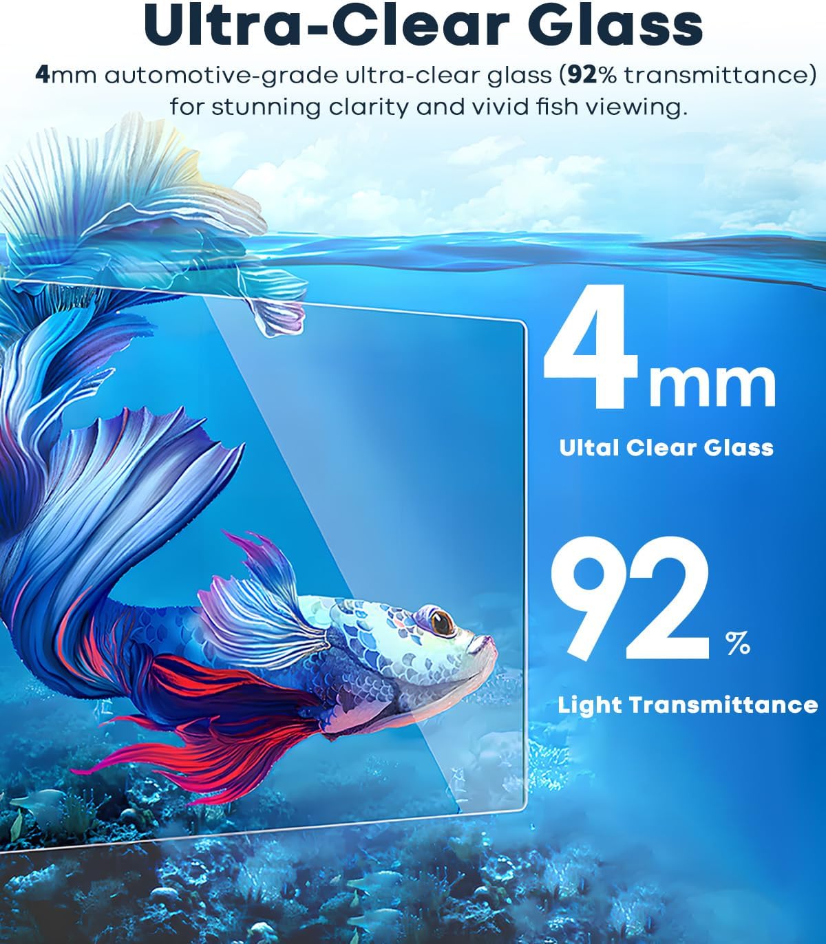 1.25 Gallon Fish Tank Small Glass Aquarium Kit Starter Set Dark Background