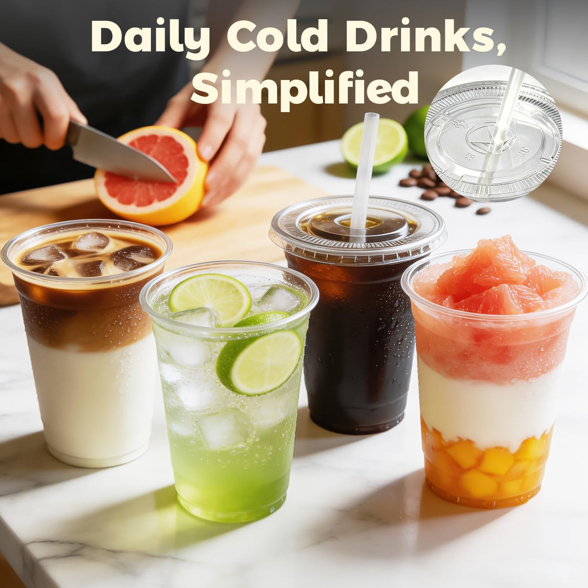 100 Sets 16 oz Plastic Cups with Lids and Straws