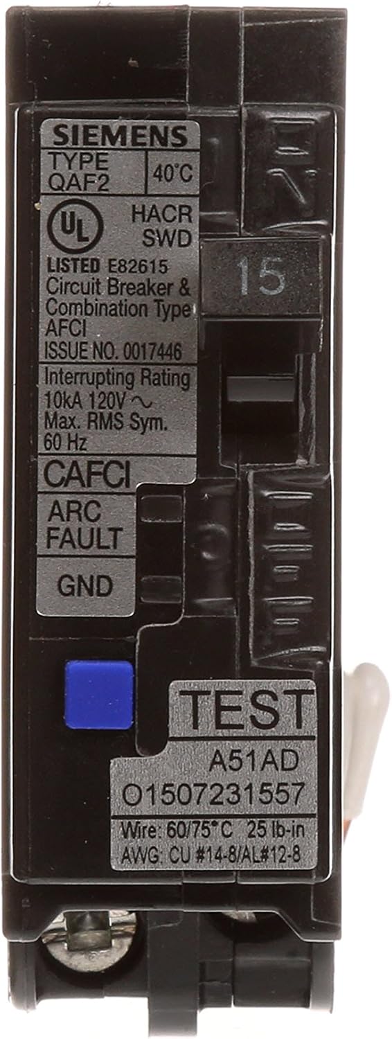SIEMENS QA115AFC 15-Amp Single Pole 120-volt Plug-On Combination AFCI Breaker, Black