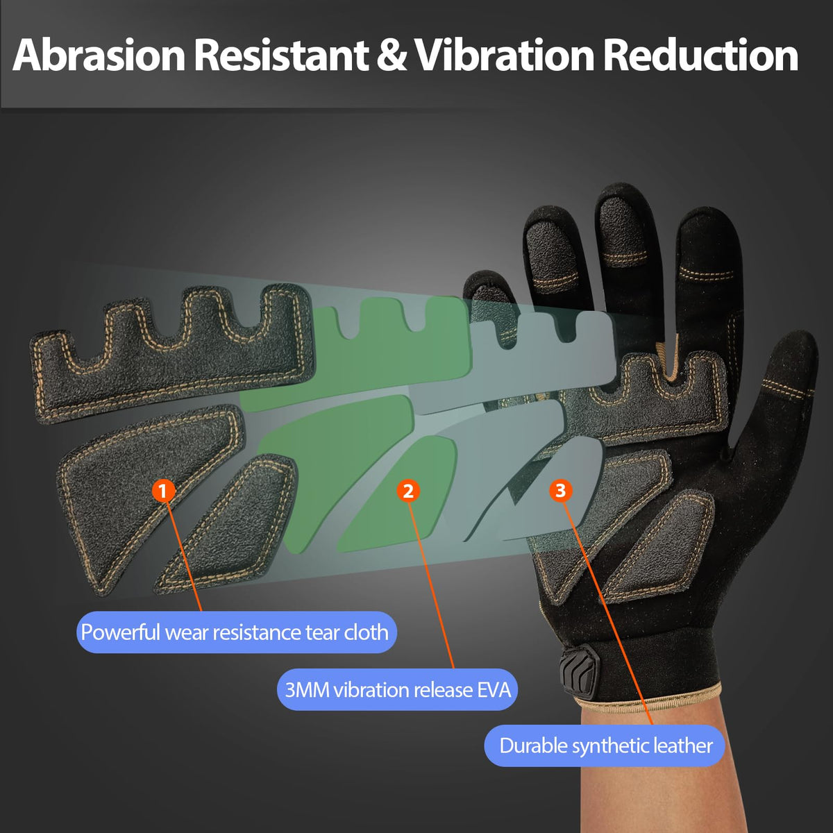 Work Gloves for Men, TPR Impact Protection, Mechanic Gloves,Brown,XL