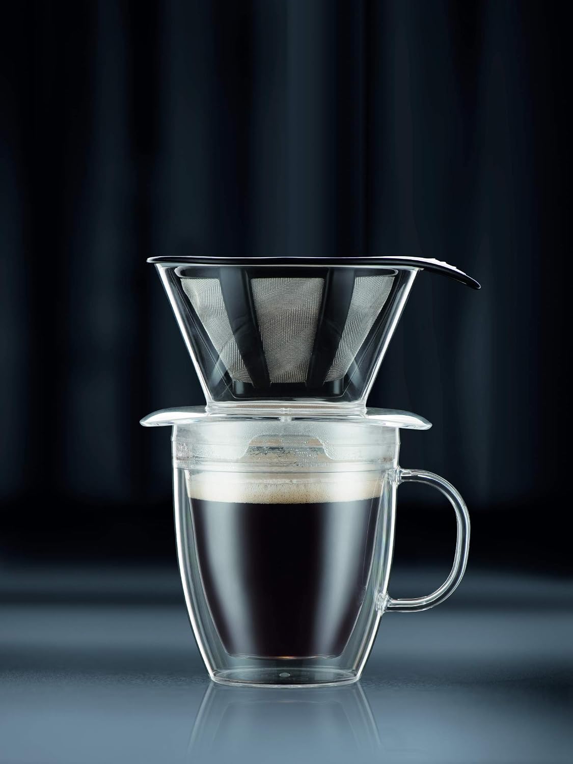 12oz Pour Over Coffee Dripper Set w/Double Wall Mug and Reusable Permanent Filter, Plastic, BPA-Free, Clear