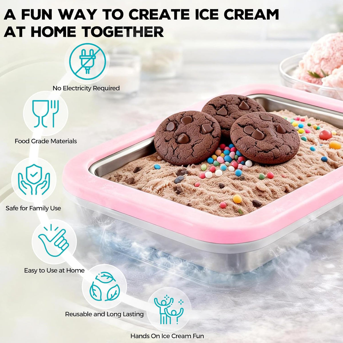 Rolled Ice Cream Maker with Quick Start Guide - DIY Instant Ice Cream Tray Kit, Includes 2 Scrapers for Manual