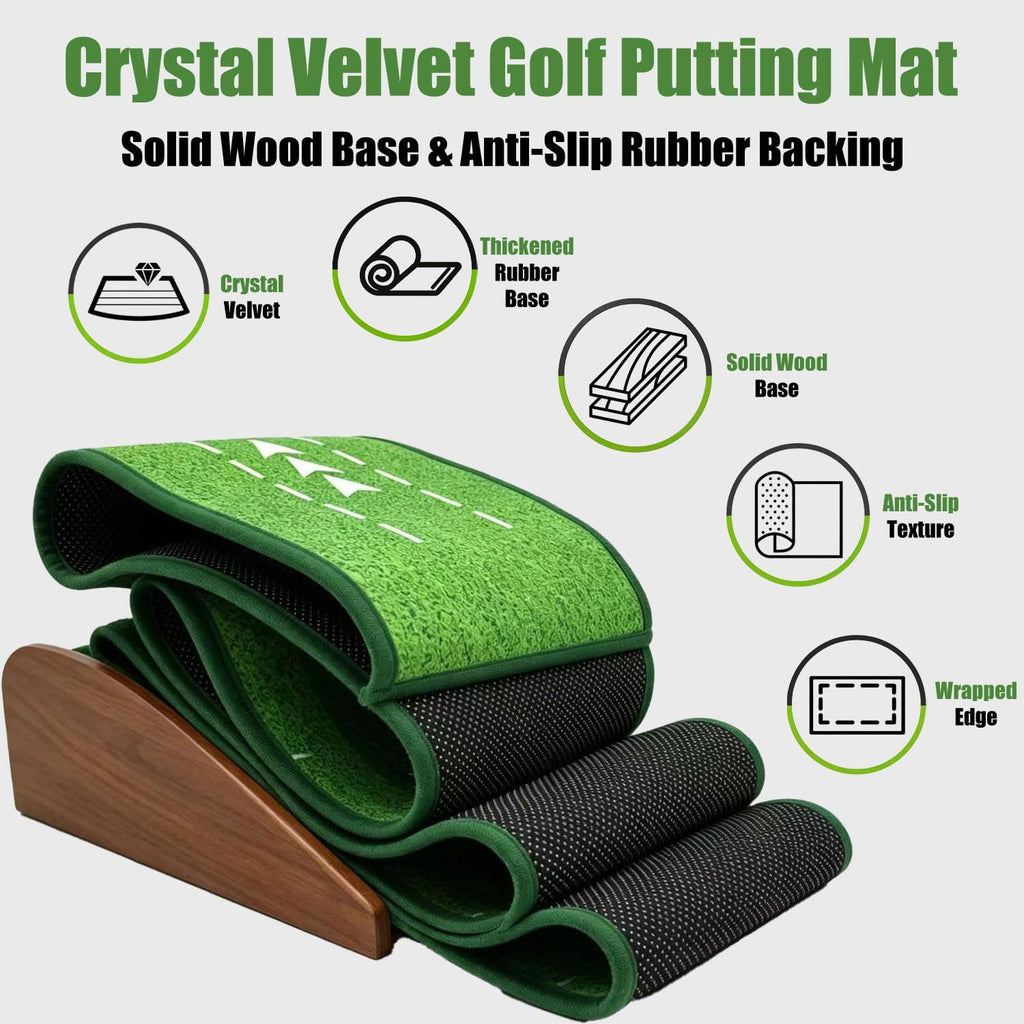 Portable Golf Putting Mat with Auto Ball Return, Wood Base, Indoor Practice