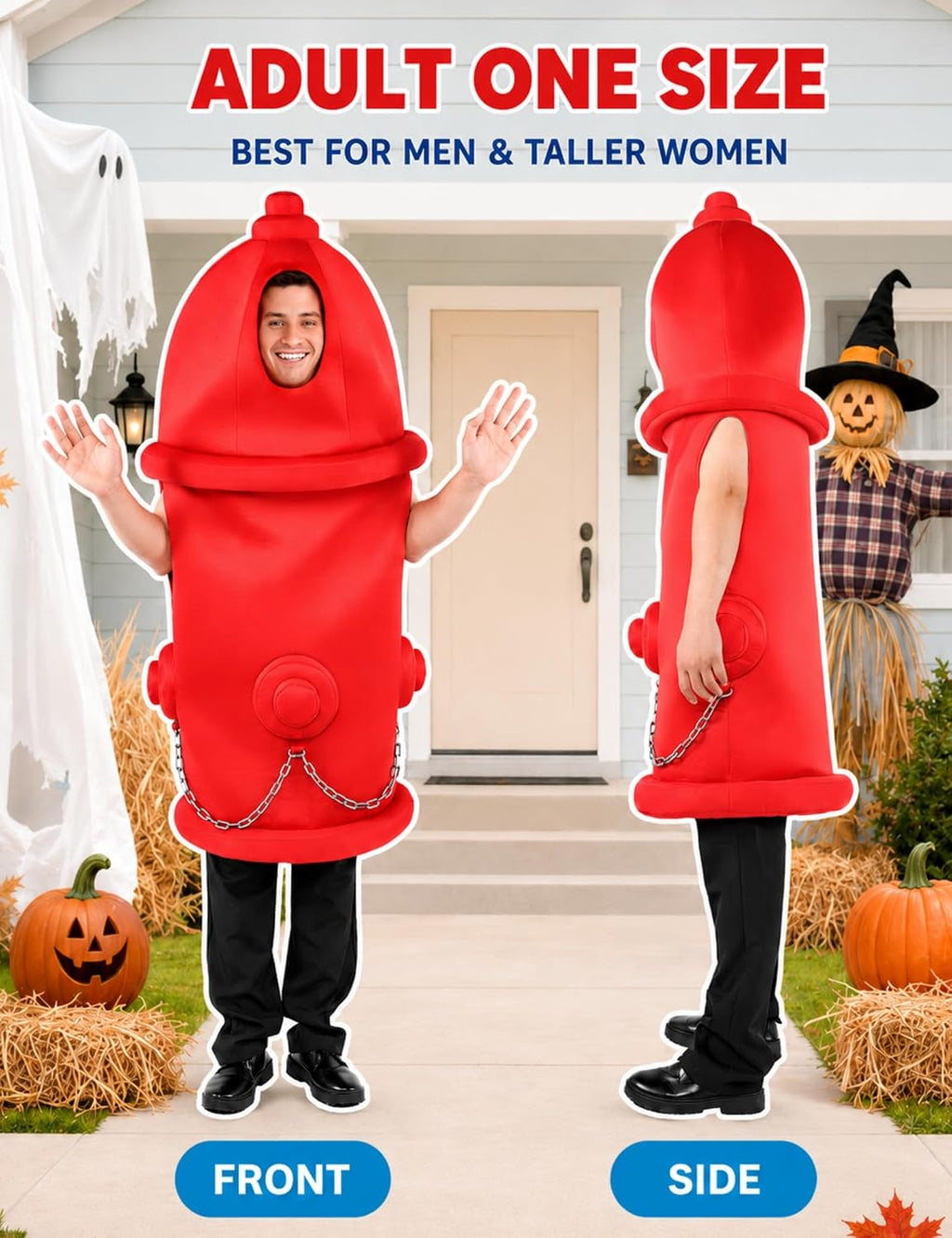 Fire Hydrant Costume Adult Tunic Funny Halloween Party Outfit Men Women | Red pullover onesie for couples DIY fireman