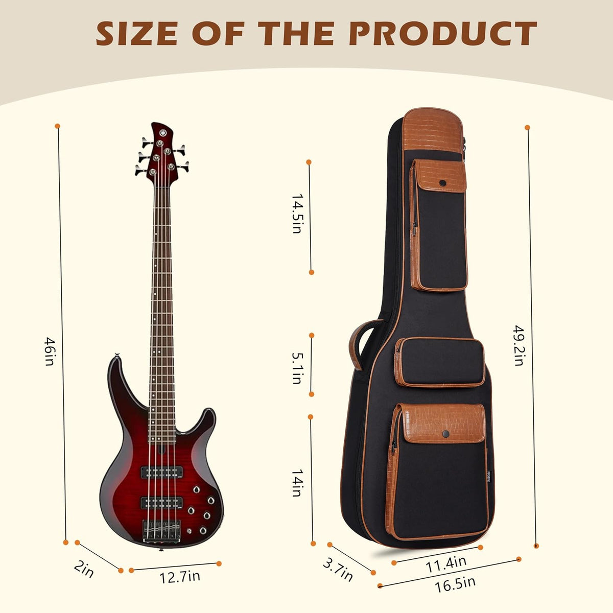 Bass Gig Bag,0.5" Thick Padded Soft Case for Daily Use Gigs&Practice | Water-Resistant 300D Frosted Cloth | Crocodile