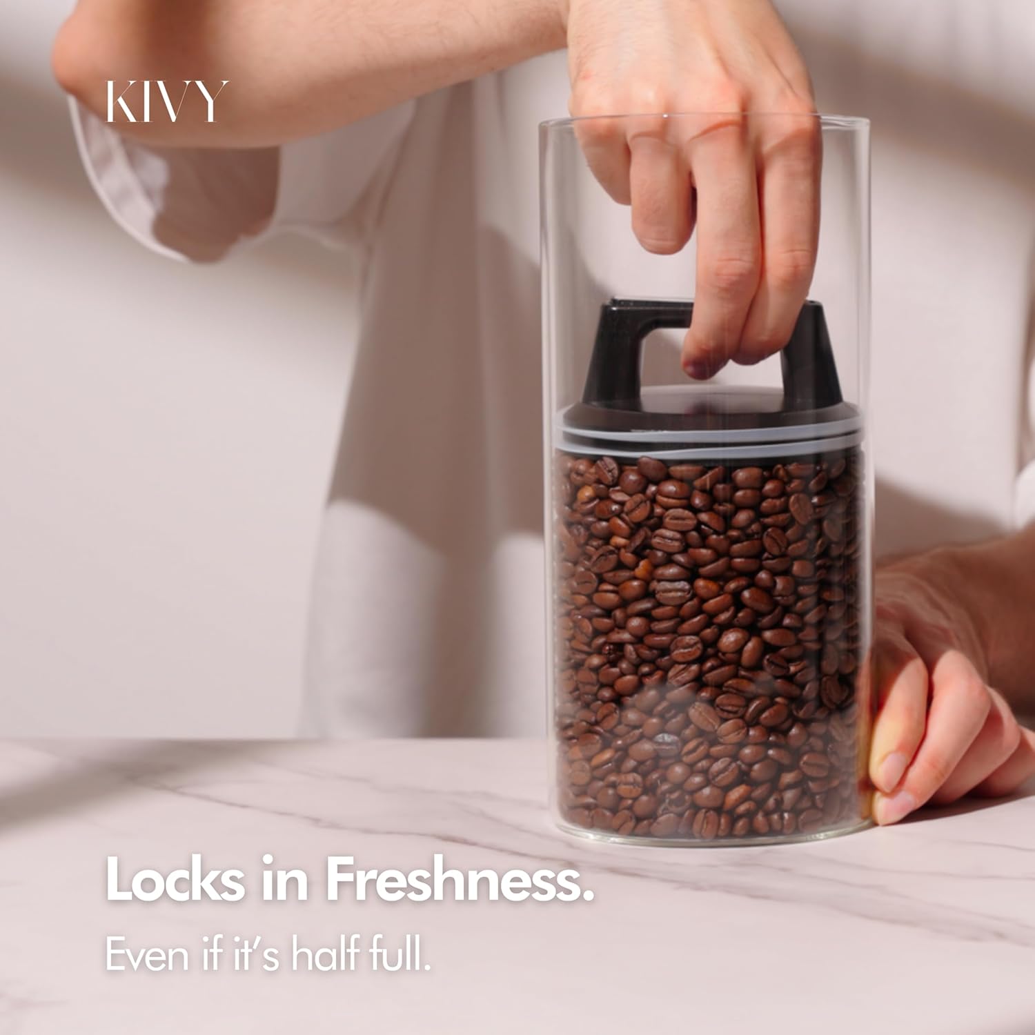 Vacuum Coffee Canister - Push Lid Preserves Coffee Aroma & Oil | Stainless Steel Airtight Coffee Canister - Container