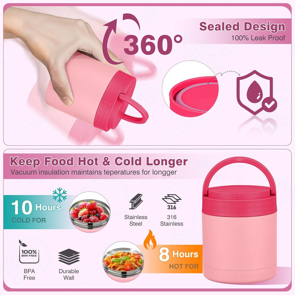 Bento Lunch Box Set with 10.5oz Soup Thermo Food Jar for Adults Kids, Stainless Steel Leak-proof Lunch Container with