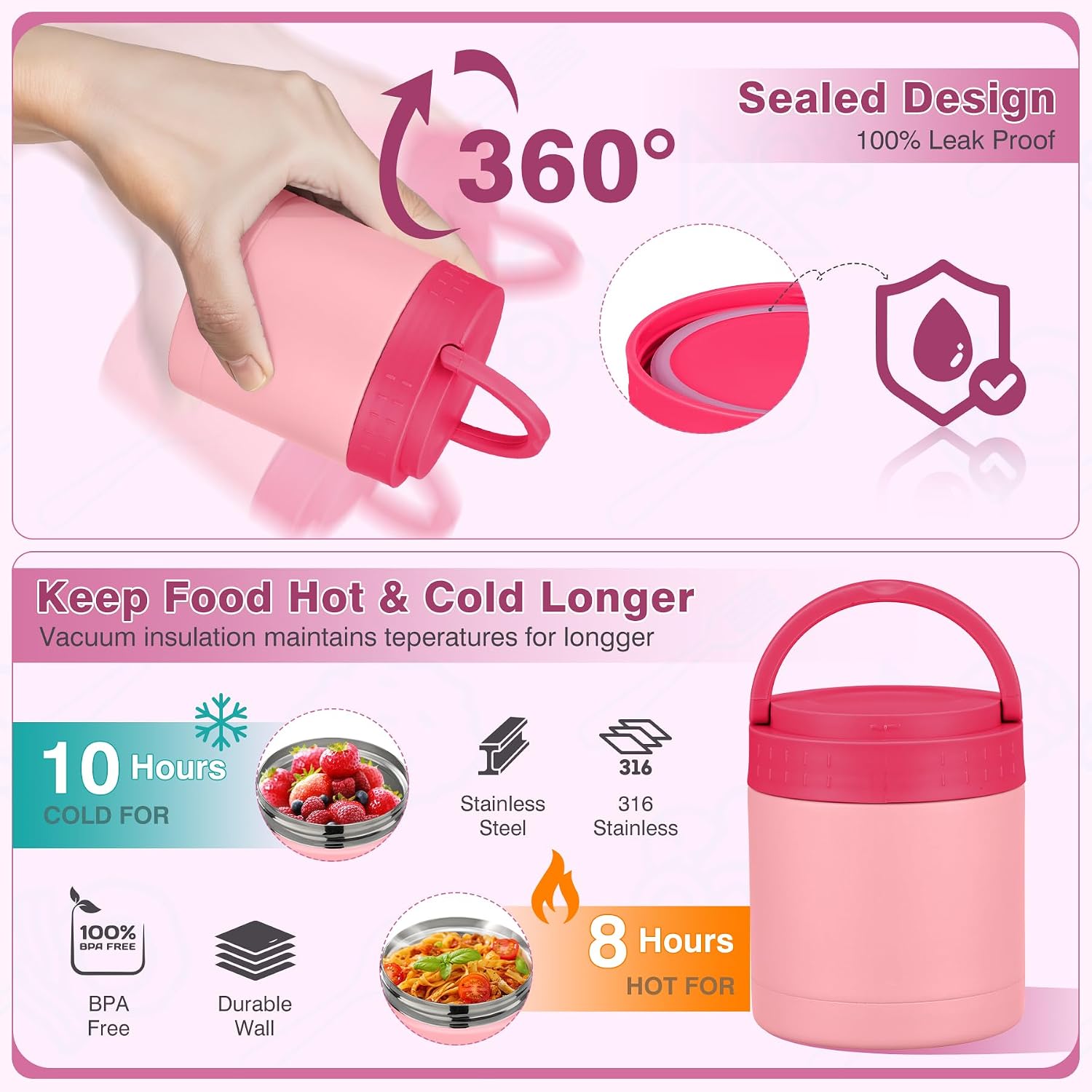 Bento Lunch Box Set with 10.5oz Soup Thermo Food Jar for Adults Kids, Stainless Steel Leak-proof Lunch Container with