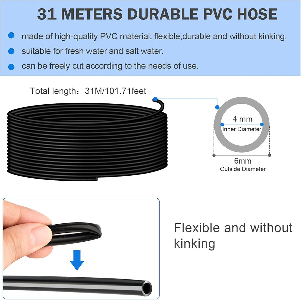 Aquarium air Pump Accessories Set-9.84/26.25/101.71 feet Aquarium Airline tubing Hose,Check valves,air Stones and