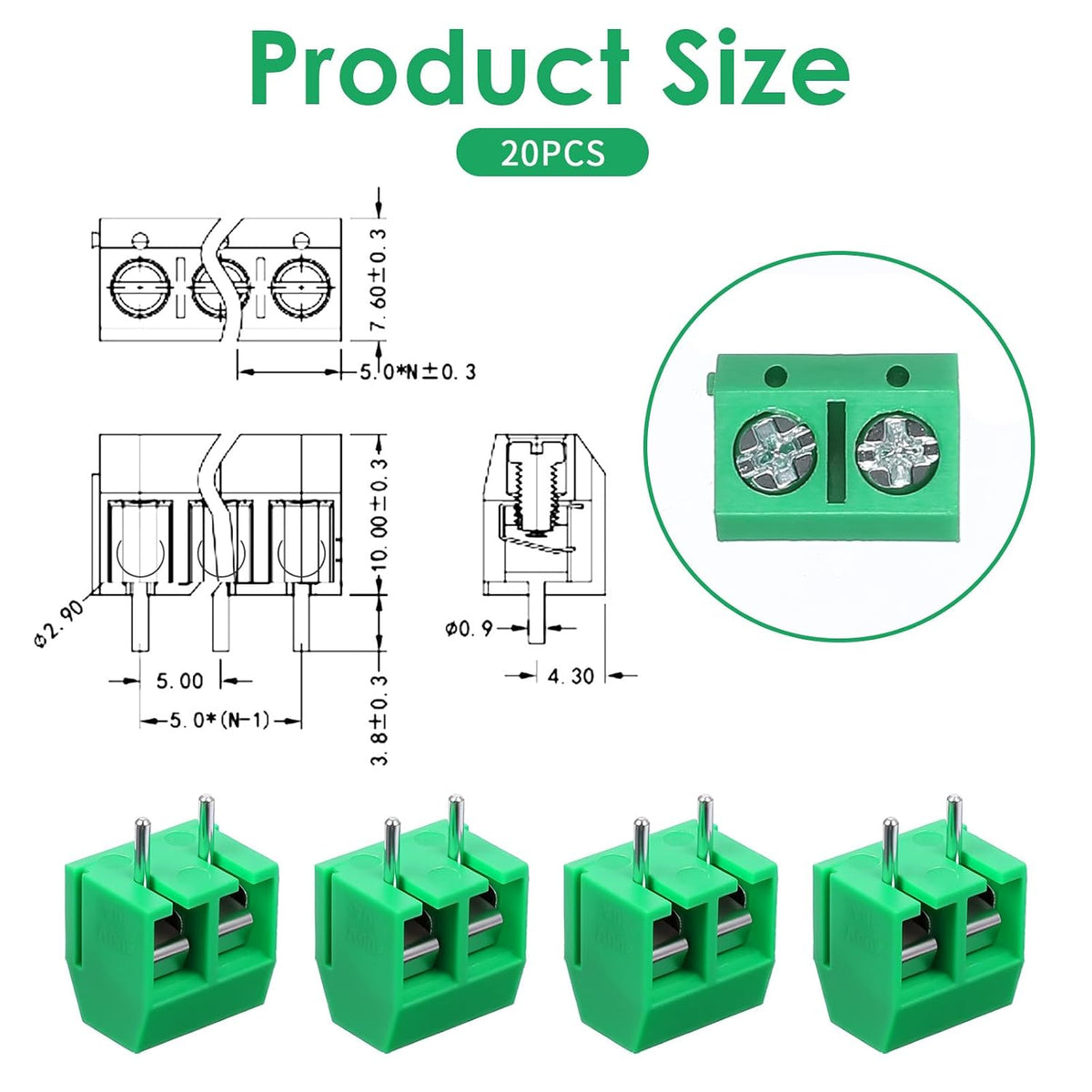 20 Pcs 5mm 2 Pin Screw Terminal Block Circuit Board Connectors PCB Terminal Block Mount for Cable 300V 10A