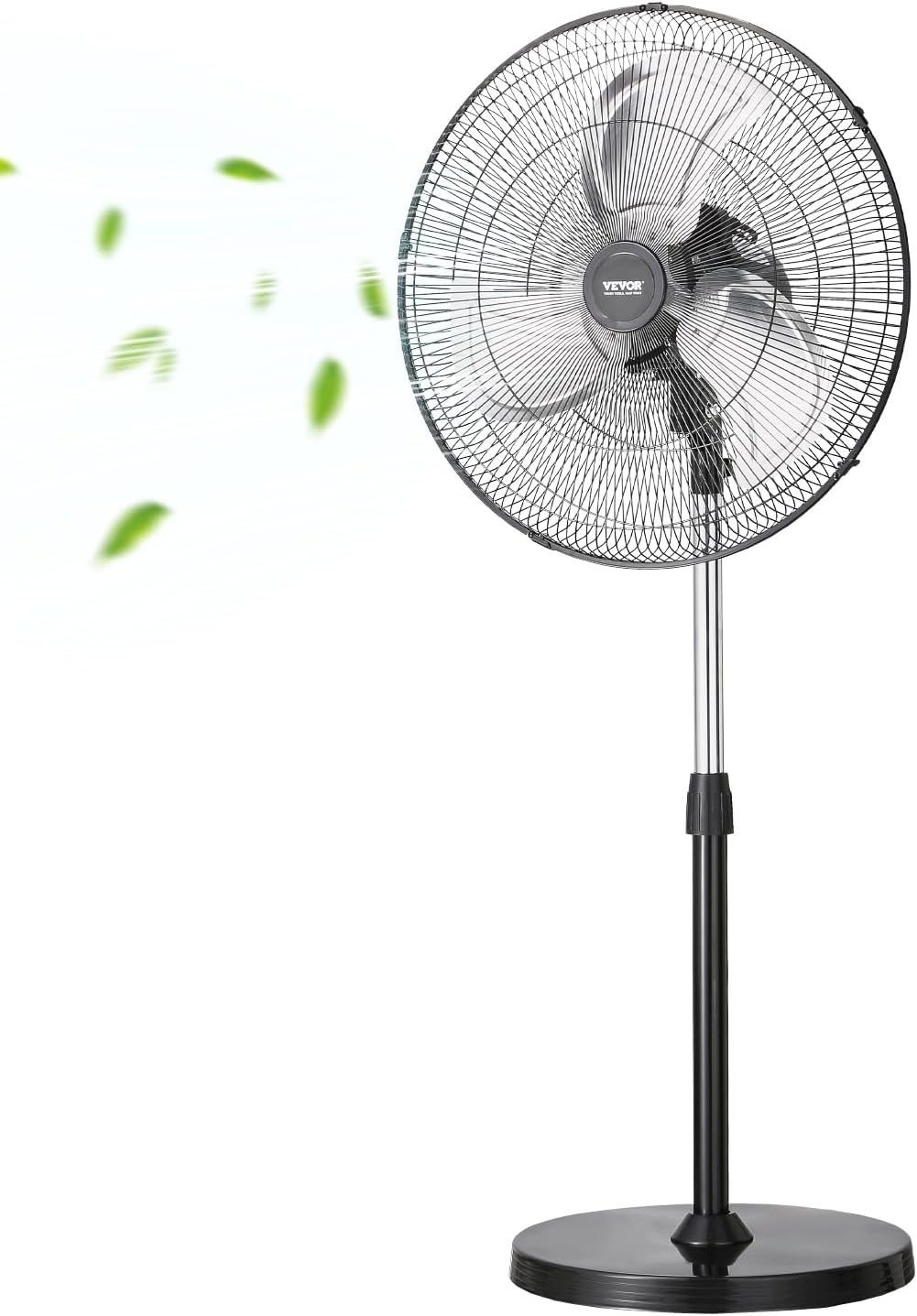 VEVOR Industrial Pedestal Fan, 20 Inch 90-Degree Oscillating Fan, Height Adjustable Standing Fans with 3 Adjustable Speeds, High Power Floor Fans for Warehouse,Garage,Commercial, Black