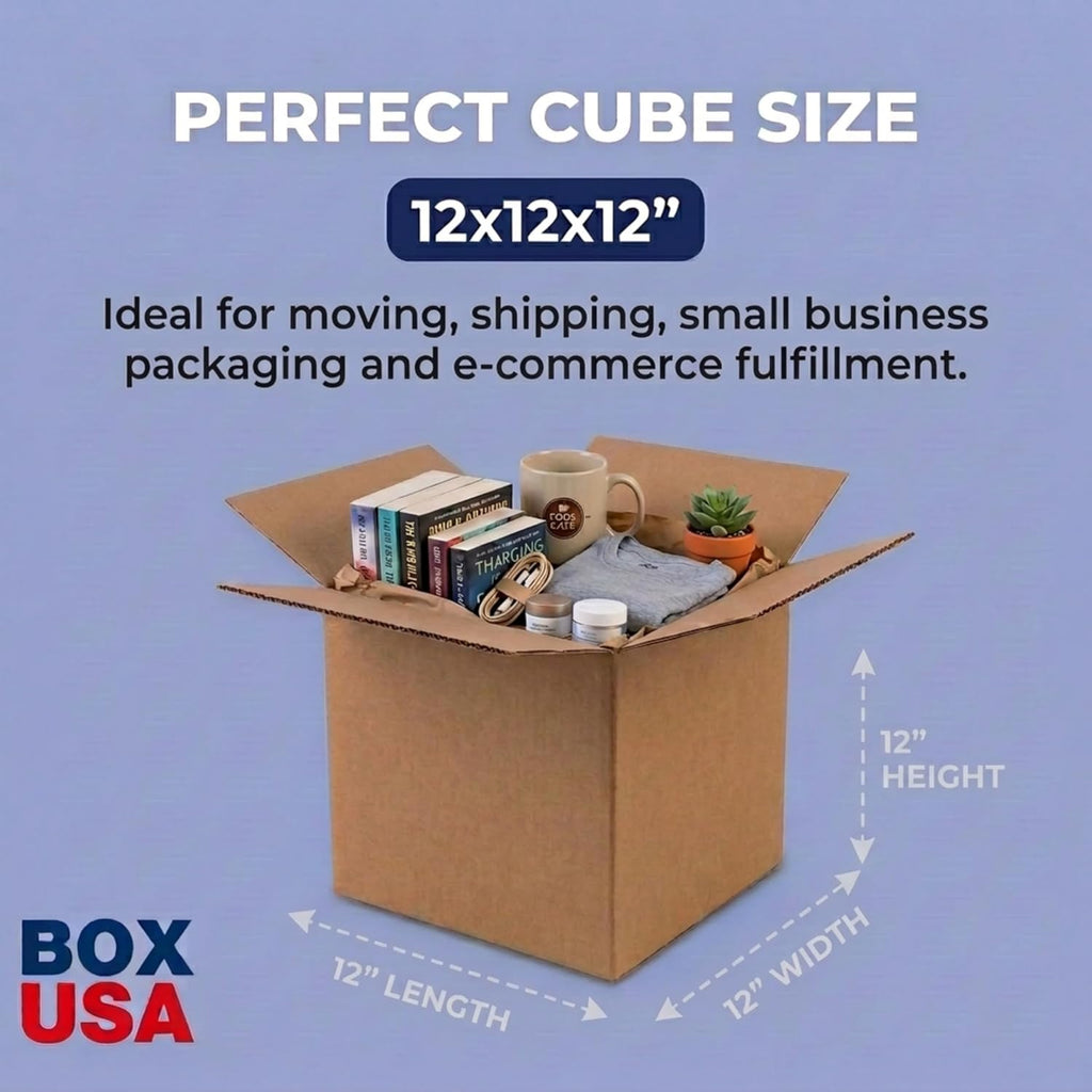Cube Shipping Boxes 12"L x 12"W x 12"H (25-Pack) - Corrugated Cardboard Box for Moving, Mailing, Packing, Packaging