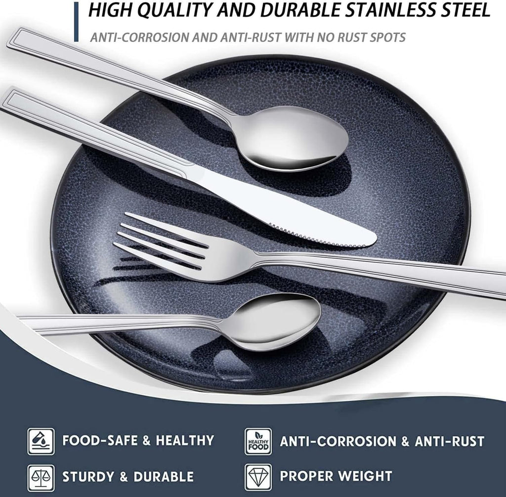 60-Piece Silverware Set - Stainless Steel Silverware Set for 12, Include Fork Knife Spoon Set, Mirror Polished