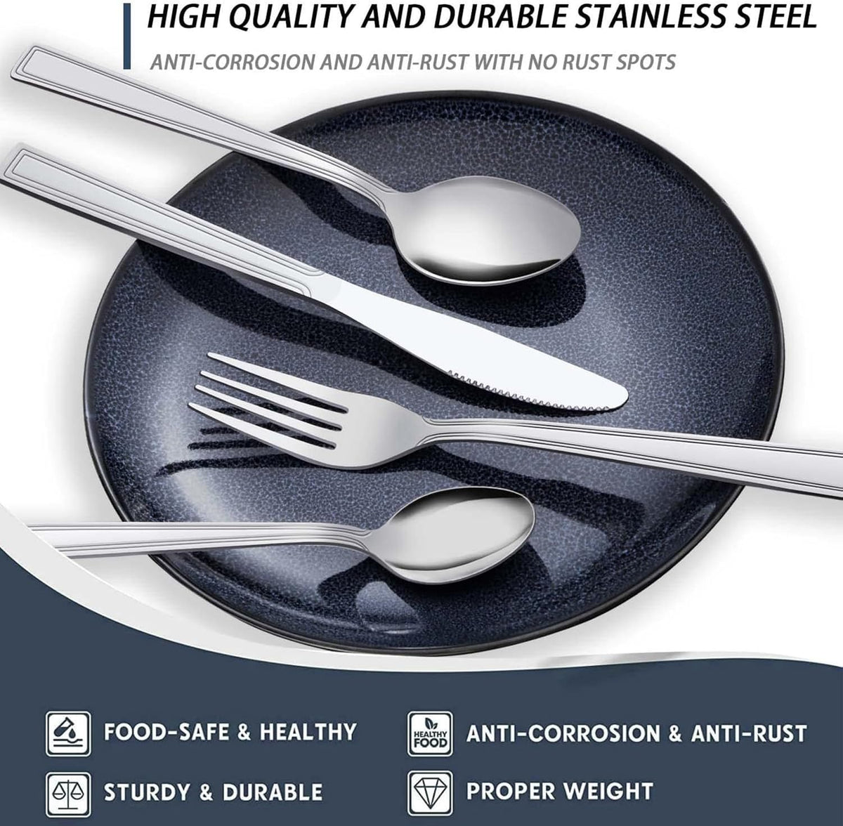 60-Piece Silverware Set - Stainless Steel Silverware Set for 12, Include Fork Knife Spoon Set, Mirror Polished