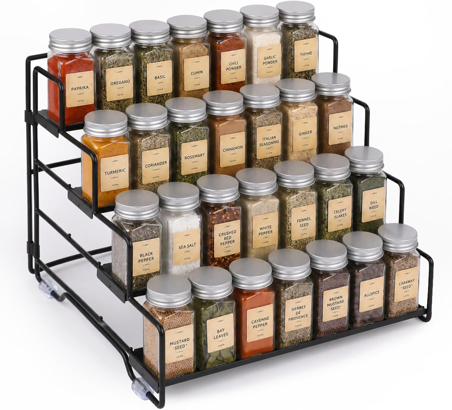 Spice Rack Organizer for Cabinet, Tiered Adjustable Spice Shelf Organization, Metal Seasoning Rack for Kitchen
