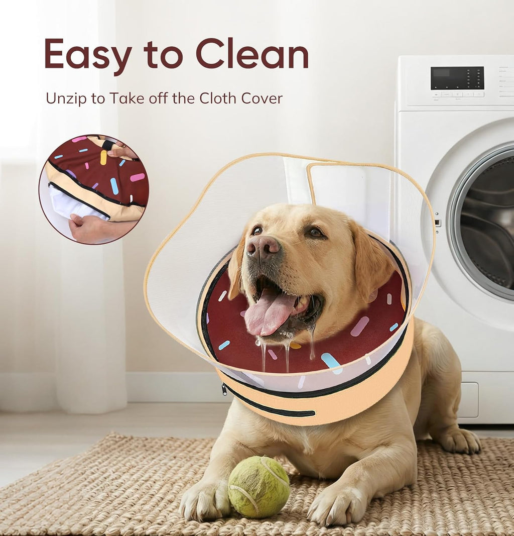 Raised Inflatable Dog Cone After Surgery - Adjustable Recovery Donut Collar with Removable Shield to Stop Licking