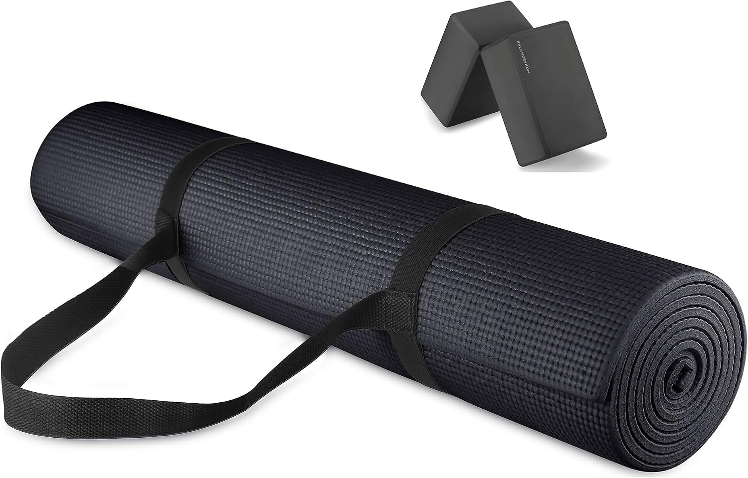 Signature Fitness All Purpose 0.25 Inch Thick High Density No Tear Exercise Yoga Mat with Strap & Lightweight